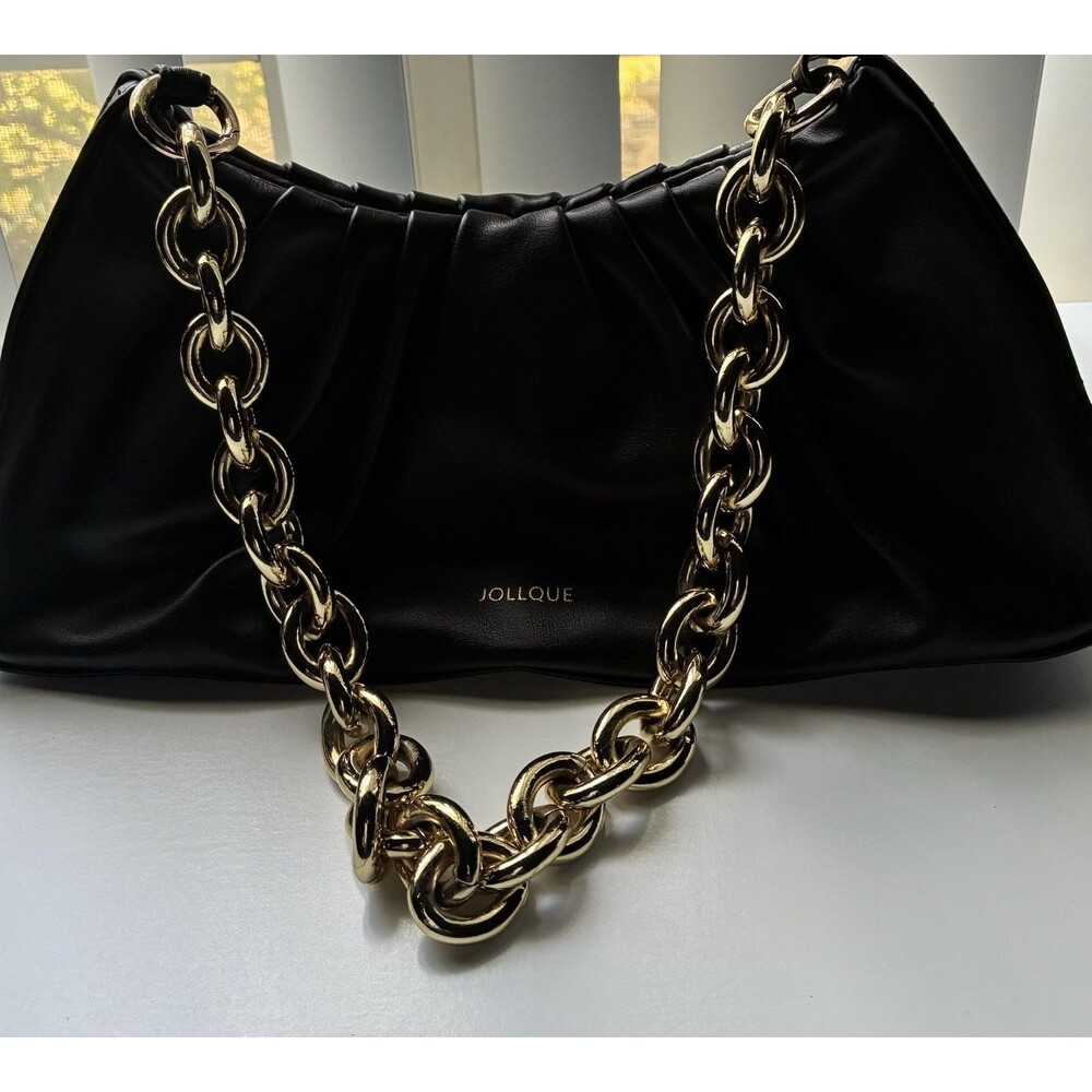 JOLLQUE Black Shoulder Bag with Gold Chain Strap for Women